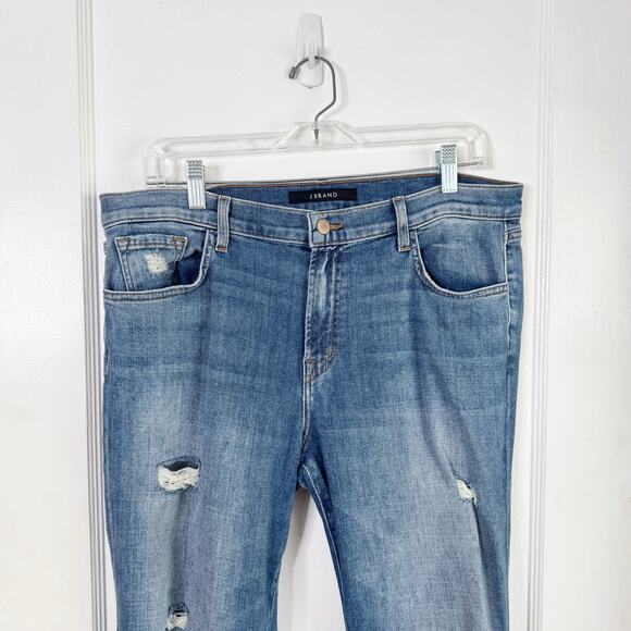 J Brand Johnny Distressed High Waisted Slim Boyfriend Jeans Style #14482 Size 31 - Picture 2 of 14